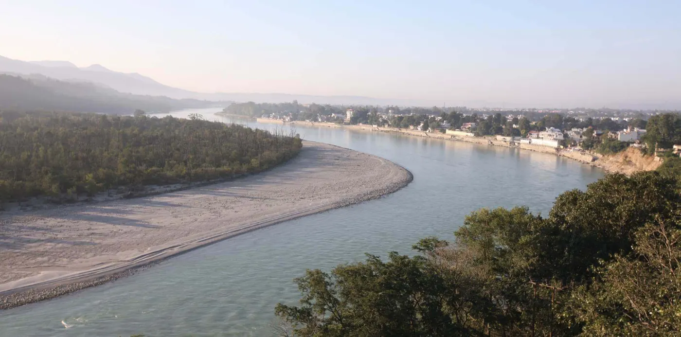 The Ganges river bend at dawn in Rishikesh
