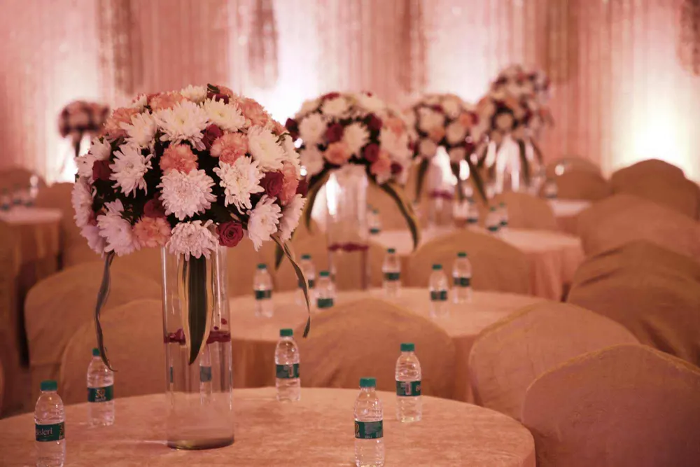 Wedding banquet setup by the Ganges at an EllBee property